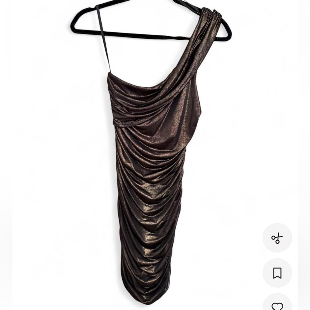 Frederick’s Metallic One-Shoulder Ruched Dress - Bronze